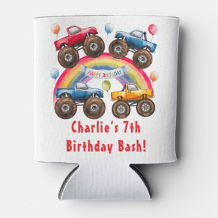 Monster Truck Rainbow Boy Birthday Bash Favor Can Cooler