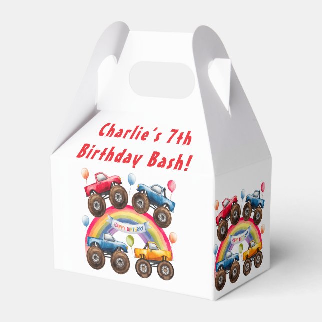 Monster Truck Rainbow Boy Birthday Bash Favour Box (Front Side)