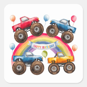 Monster Truck Rainbow Boy Birthday Bash Square Sticker