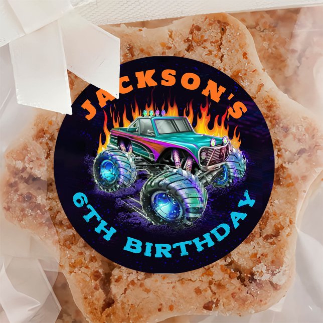 Monster Truck Rally Birthday Classic Round Sticker (Creator Uploaded)