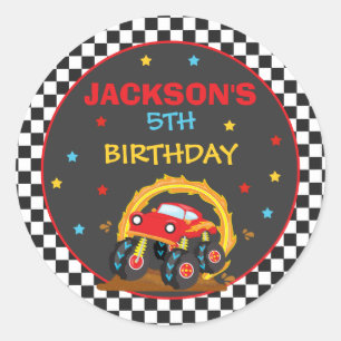 Monster Truck Rally Birthday Party Decor Favours Classic Round Sticker