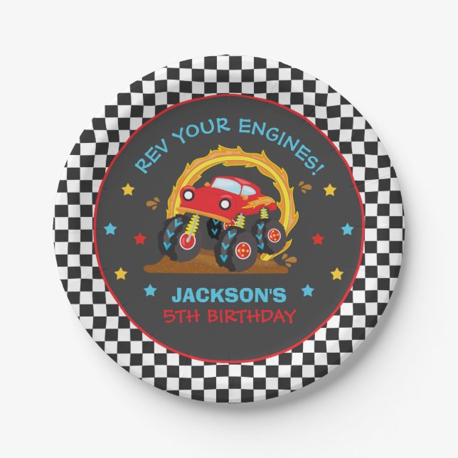 Monster Truck Rally Birthday Party Decorations Paper Plate (Front)