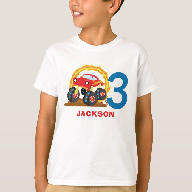 Monster Truck Rally Boy Birthday Party Outfit T-Shirt (Front)