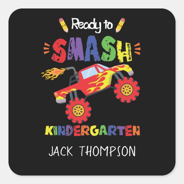 Monster Truck Ready to Smash Kindergarten  Square Sticker (Front)