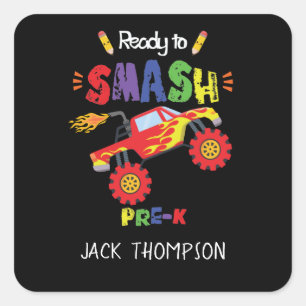 Monster Truck Ready to Smash Pre-K First Day Square Sticker