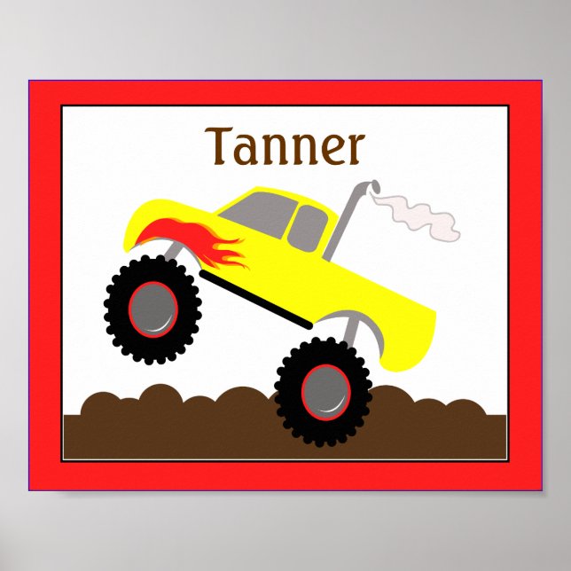 Monster Truck (Red) Customised Nursery Art Print (Front)