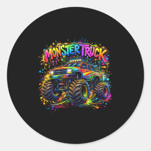 Monster truck retro colourful graffiti toddlers classic round sticker