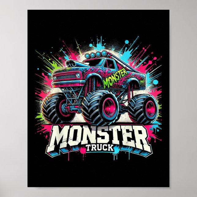 Monster Truck Retro Colourful Graffiti Toddlers Yo Poster (Front)