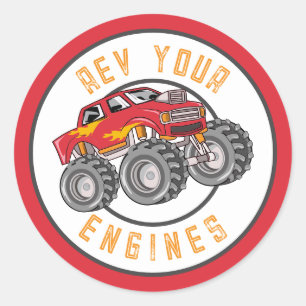 Monster Truck Rev Your Engines Birthday Party Classic Round Sticker
