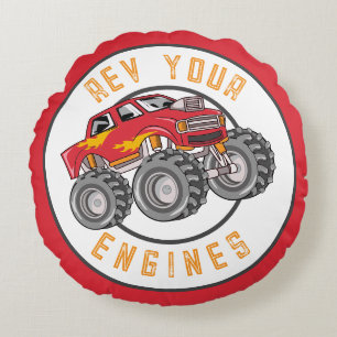 Monster Truck Rev Your Engines Kid's Round Cushion