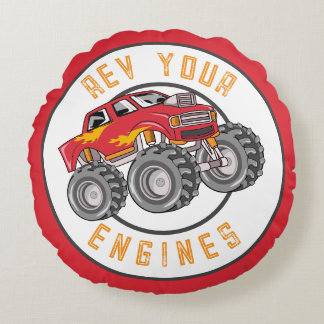 Monster Truck Rev Your Engines Kid's Round Cushion