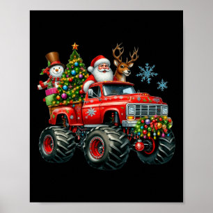 Monster Truck Santa Reindeer Christmas Tree Kids T Poster