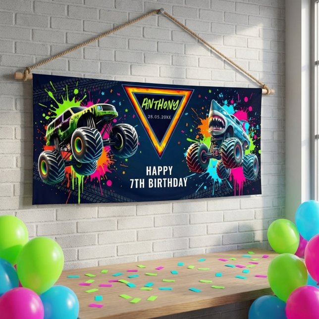 Monster Truck Shark Birthday Banner (Creator Uploaded)