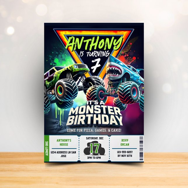 Monster Truck Shark invitation Boy Party (Creator Uploaded)