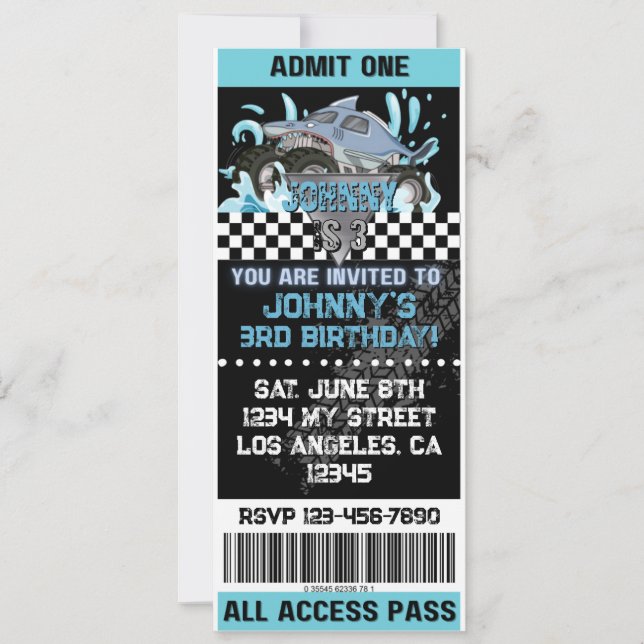 Monster Truck Shark Invite (Front)