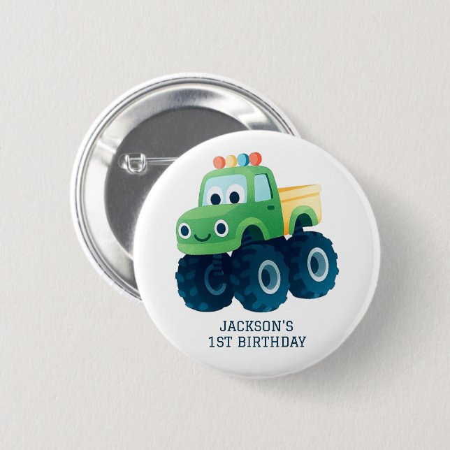 Monster Truck Smash and Crash Birthday  6 Cm Round Badge (Front & Back)