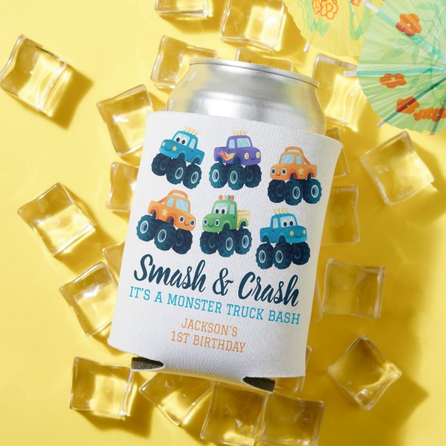Monster Truck Smash and Crash Birthday  Can Cooler (In Situ Summer)