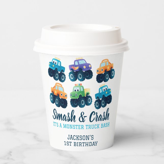 Monster Truck Smash and Crash Birthday  Paper Cups (Front)