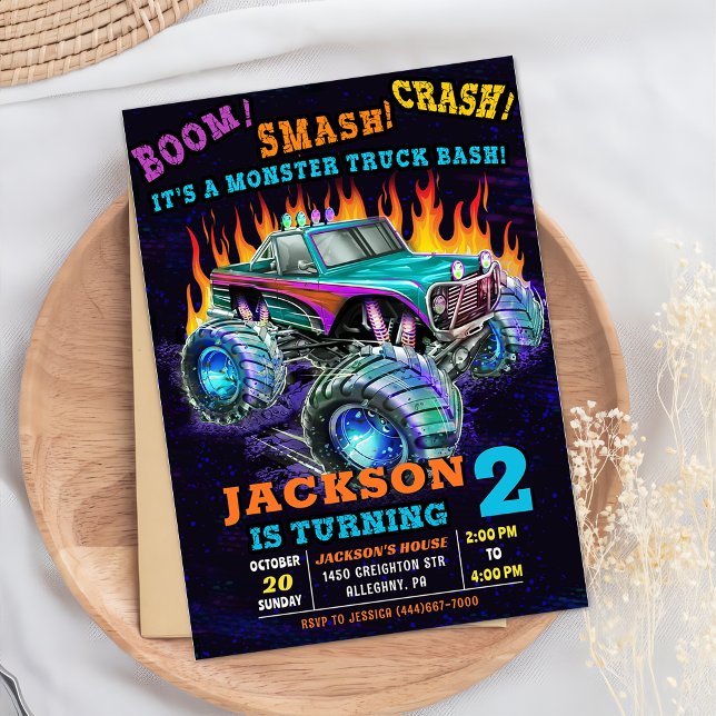 Monster Truck Smash Crash Boy Birthday Party Invitation (Creator Uploaded)