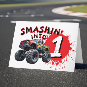 Monster Truck Smash Kids Happy 1st Birthday Card