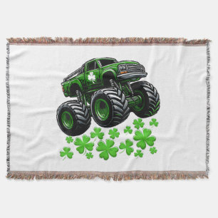 Monster Truck St Patricks Day Irish Lucky Throw Blanket