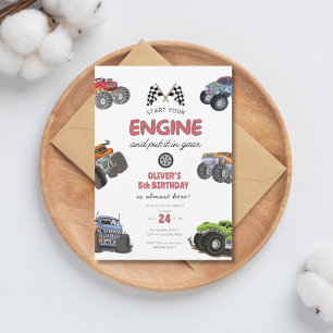 Monster truck, start your engine boy 5th birthday invitation