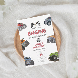Monster truck, start your engine boy 7th birthday invitation
