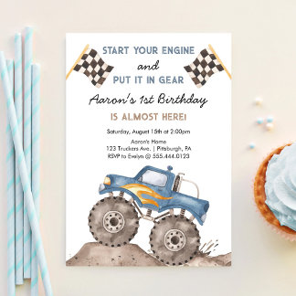 Monster Truck, Start Your Engine Boys 1st Birthday Invitation