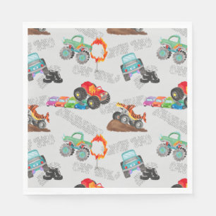 Monster Truck Stunts Watercolor Pattern Grey Napkin