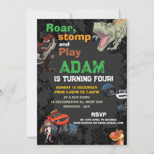 Monster truck & T Rex Boys birthday  Invitation