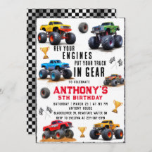 Monster Truck Team Birthday Party Invitation