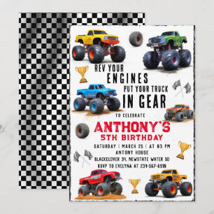 Monster Truck Team Birthday Party Invitation