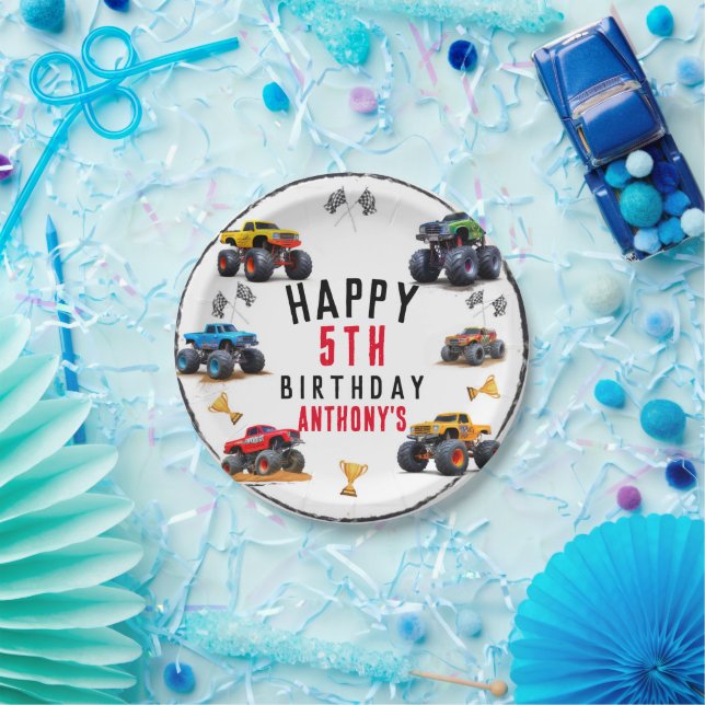 Monster Truck Team Birthday Party Invitation Paper Plate (Party)
