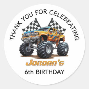 Monster Truck Thank You Birthday Party  Classic Round Sticker