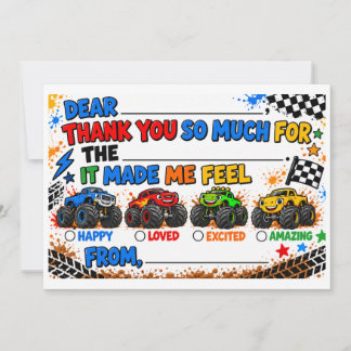 Monster Truck Thank You Card for Kids
