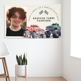 Monster Truck Themed Photo Birthday Party Banner