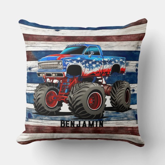 Monster Truck Throw Pillow (Front)