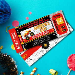 Monster Truck Ticket Birthday  Invitation
