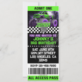 Monster Truck Ticket Invitation