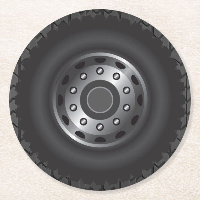 MONSTER Truck Tires #1 Round Paper Coaster (Front)