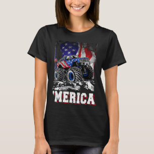 Monster Truck Toddler Boys American Flag 4th Of J T-Shirt