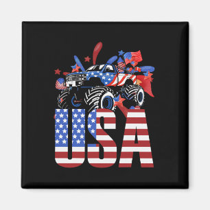 Monster Truck Toddler Boys Usa American Flag July Magnet