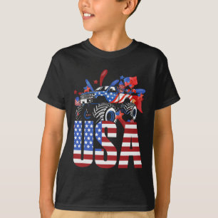 Monster Truck Toddler Boys Usa American Flag July T-Shirt