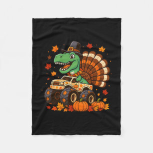 Monster Truck Trex Dinosaur Turkey Fall Thanksgivi Fleece Blanket