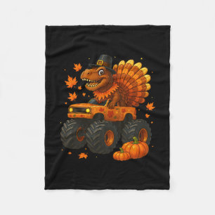 Monster Truck Trex Dinosaur Turkey Fall Thanksgivi Fleece Blanket