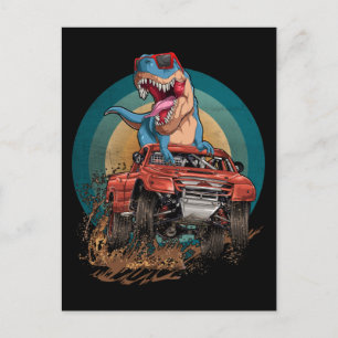 Monster Truck Trex Dirt Race Dinosaur Postcard