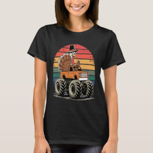 Monster Truck Turkey Sunset Retro Thanksgiving Boy T-Shirt