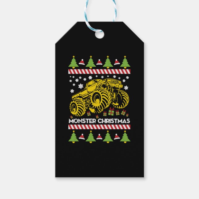 Monster Truck Ugly Christmas Gift Tags (Front)