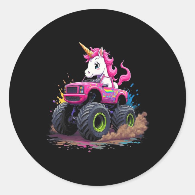 Monster Truck Unicorn Birthday Party Monster Truck Classic Round Sticker (Front)