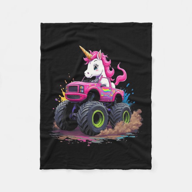 Monster Truck Unicorn Birthday Party Monster Truck Fleece Blanket (Front)